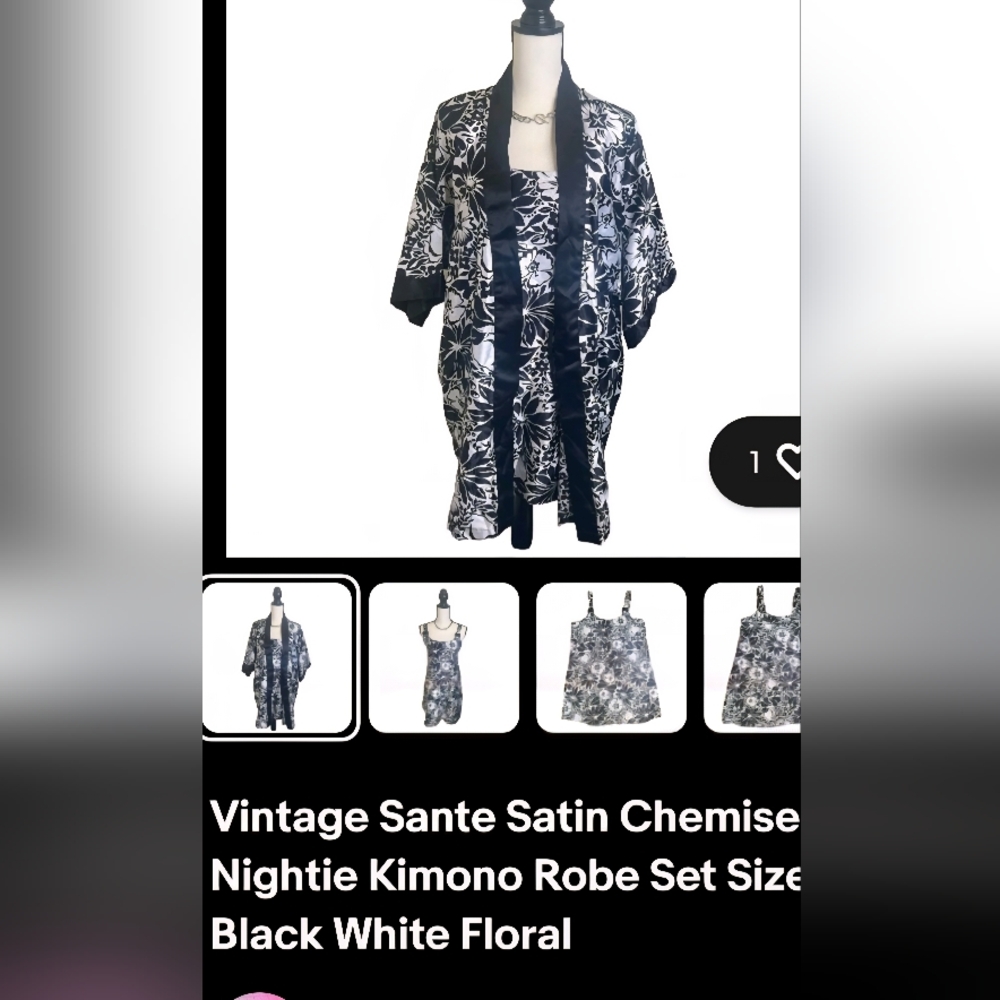 Elegant Black and White Floral Kimono Robe by